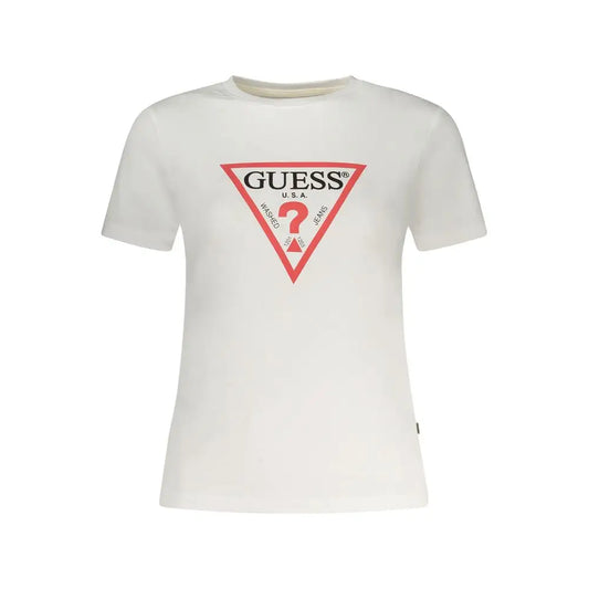 Guess jeans white organisk bomuld kvinders t-shirt med rødt trekantlogo
