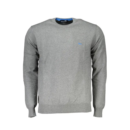 Harmont & Blaine chic grå crewneck sweater i bomuld med blå logo