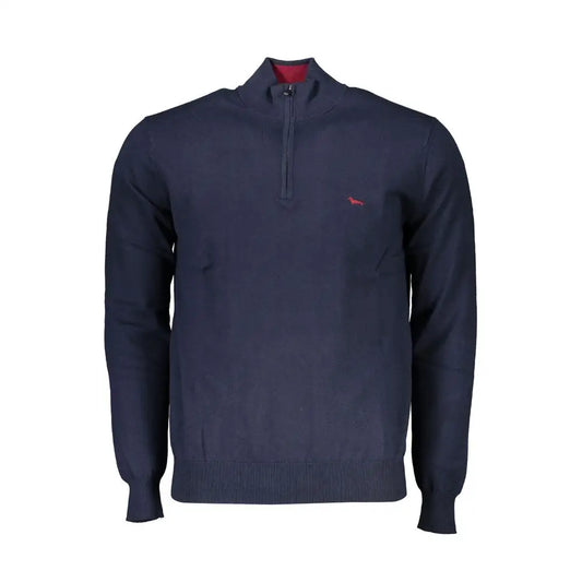 Harmont & Blaine navy blå half-zip sweater med rød krave og logo, outlet mærkevarer