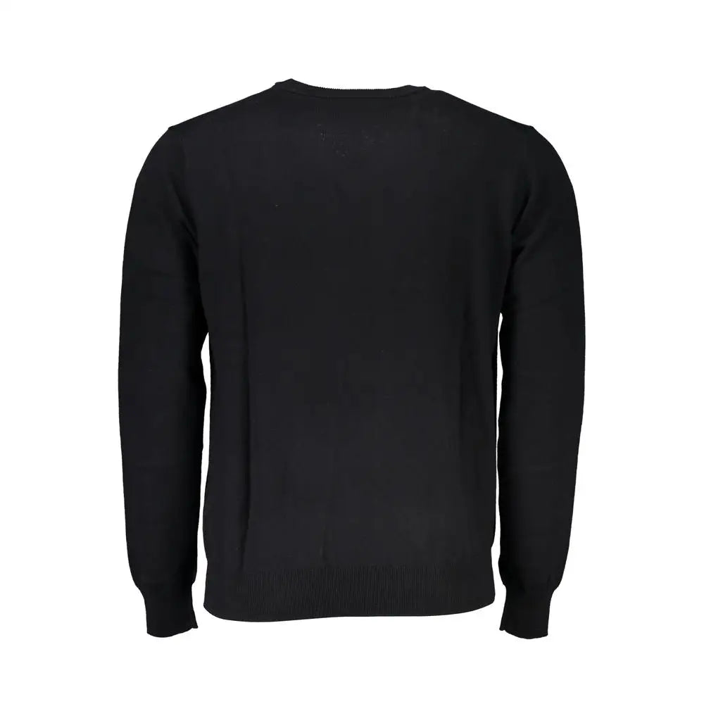 Elegant Harmont & Blaine V-neck sort sweater med broderi og ribkant, spar 30-70%