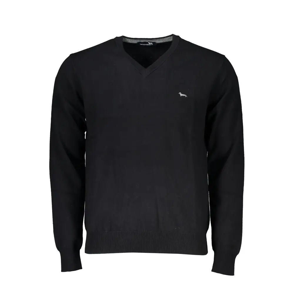Sort Harmont & Blaine elegant V-neck sort sweater med broderet hvid hundelogo, outlet mærkevarer 100% originale brands, spar 30–70% på mode