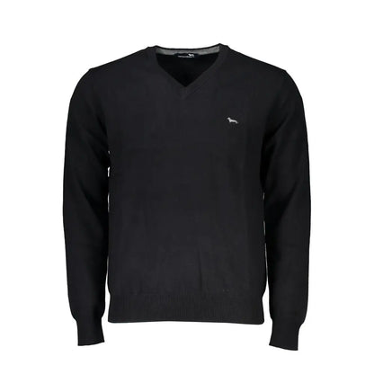 Sort Harmont & Blaine elegant V-neck sort sweater med broderet hvid hundelogo, outlet mærkevarer 100% originale brands, spar 30–70% på mode