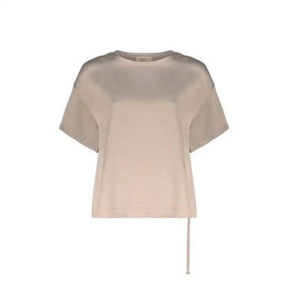 Herno beige acetate blouse med sheer skulderpanel og sideknude