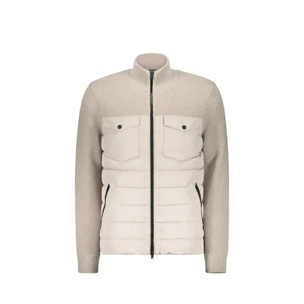 Herno beige virgin wool shell jacket med quiltet design, ribkrave og lommer