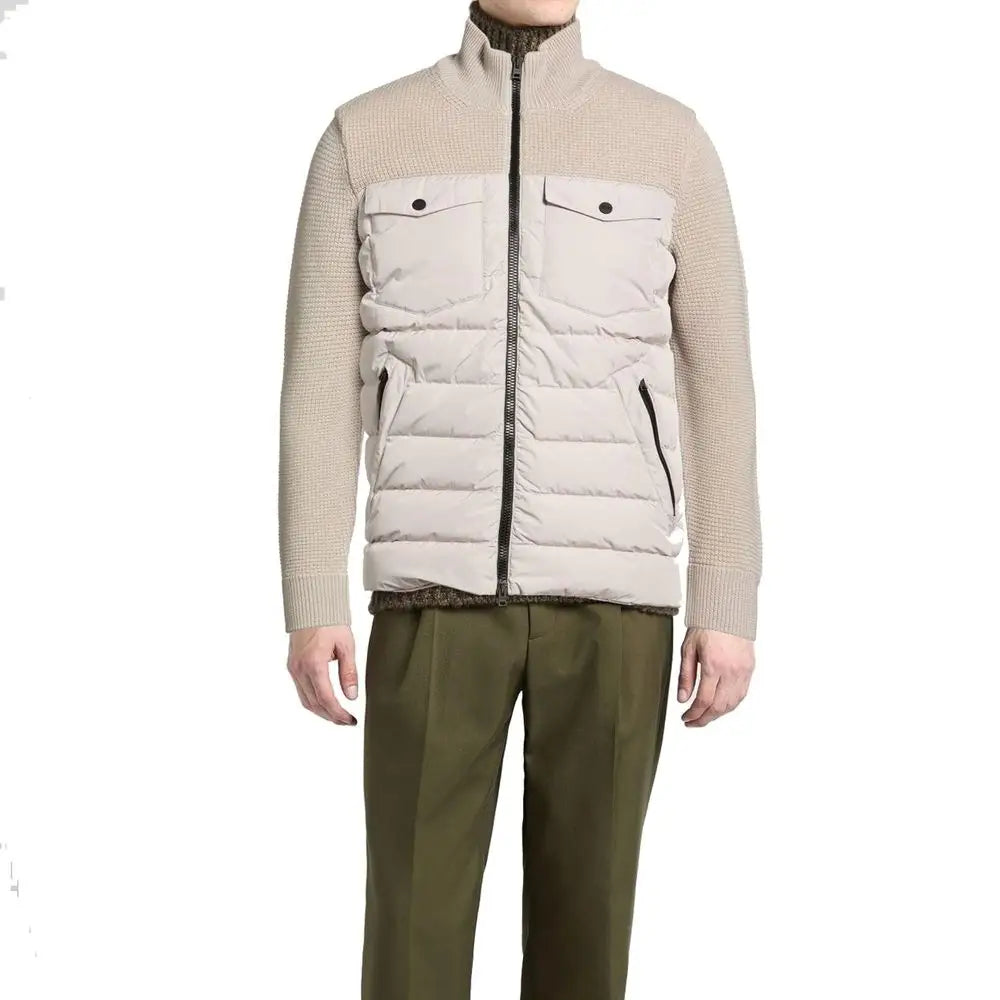 Herno beige virgin wool shell jacket med quiltet puffer og ribbed ærmer