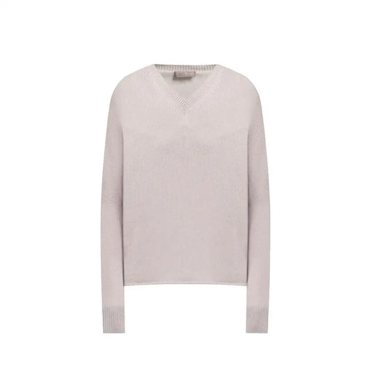Herno multicolor cashmere sweatshirt med off-white v-hals og ribbet tekstur