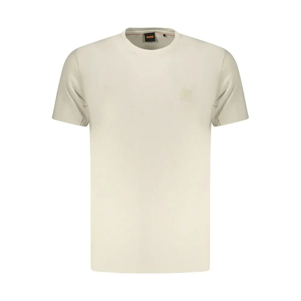 Hugo Boss beige bomuldssweatshirt med kraveetik og brystplak