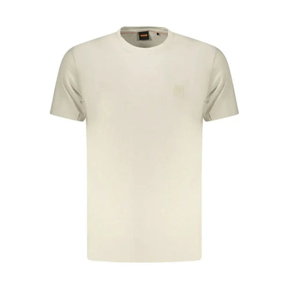 Hugo Boss beige bomuldssweatshirt med kraveetik og brystplak