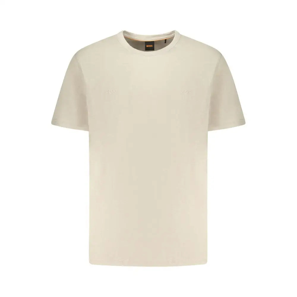 Hugo Boss beige cotton t-shirt med krave og Boss-mærke