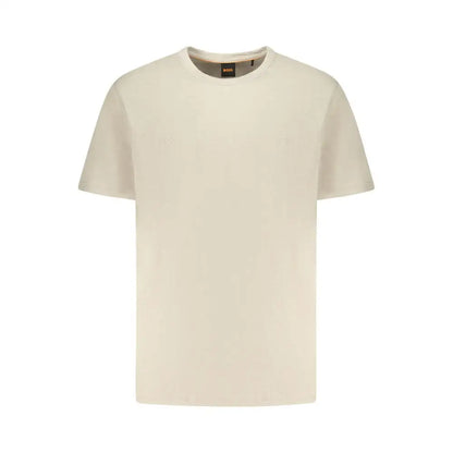 Hugo Boss beige cotton t-shirt med krave og Boss-mærke