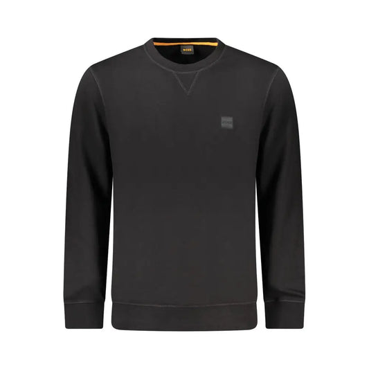 Hugo Boss sort sort Hugo Boss black bomuldssweater med gråt firkantet logo og orange kravefor
