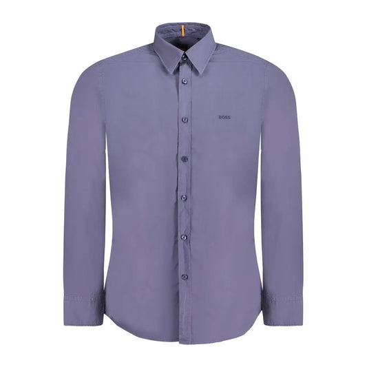 Sleek Hugo Boss blue cotton langærmet herreshirt i dæmpet lilla nuance