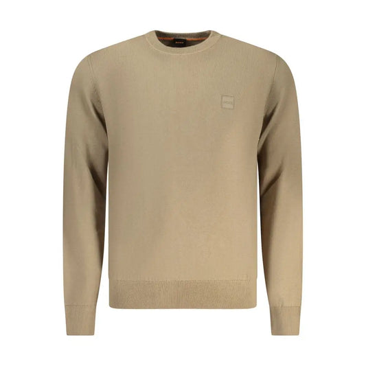 Hugo Boss brown ribbed knit crewneck sweater med logo