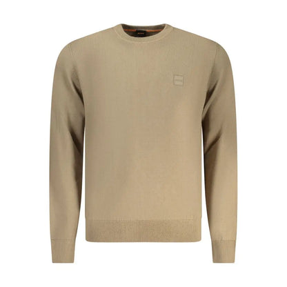 Hugo Boss brun bomulds sweatshirt med beige rib-strik og logo