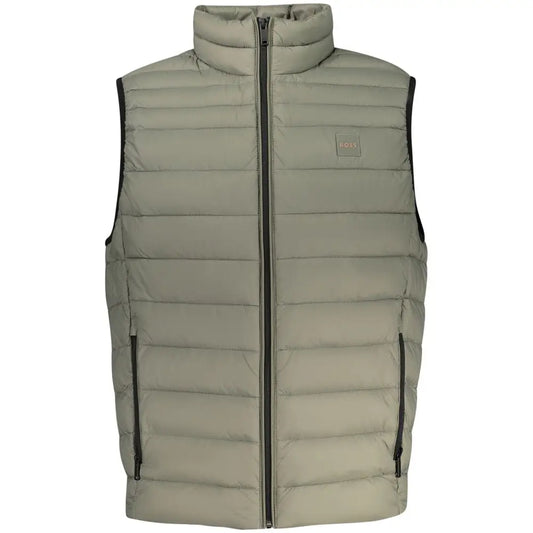 Hugo Boss Verde Poliammide olivegrøn quiltet puffer vest med sort lynlås