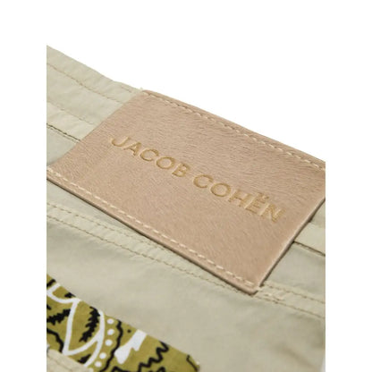 Jacob Cohen beige cotton casual pant med beige læderpatch og guldtrykt branding