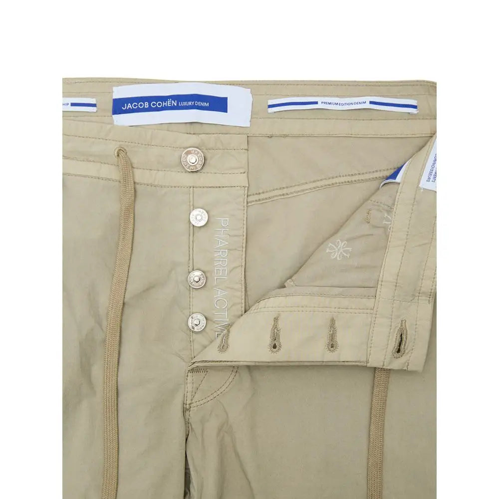 Jacob Cohen beige cotton casual pant med sølvknapper og logo