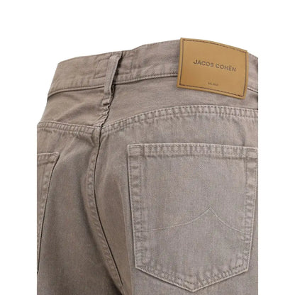 Jacob Cohen relaxed fit jeans in beige denim med tan læderpatch