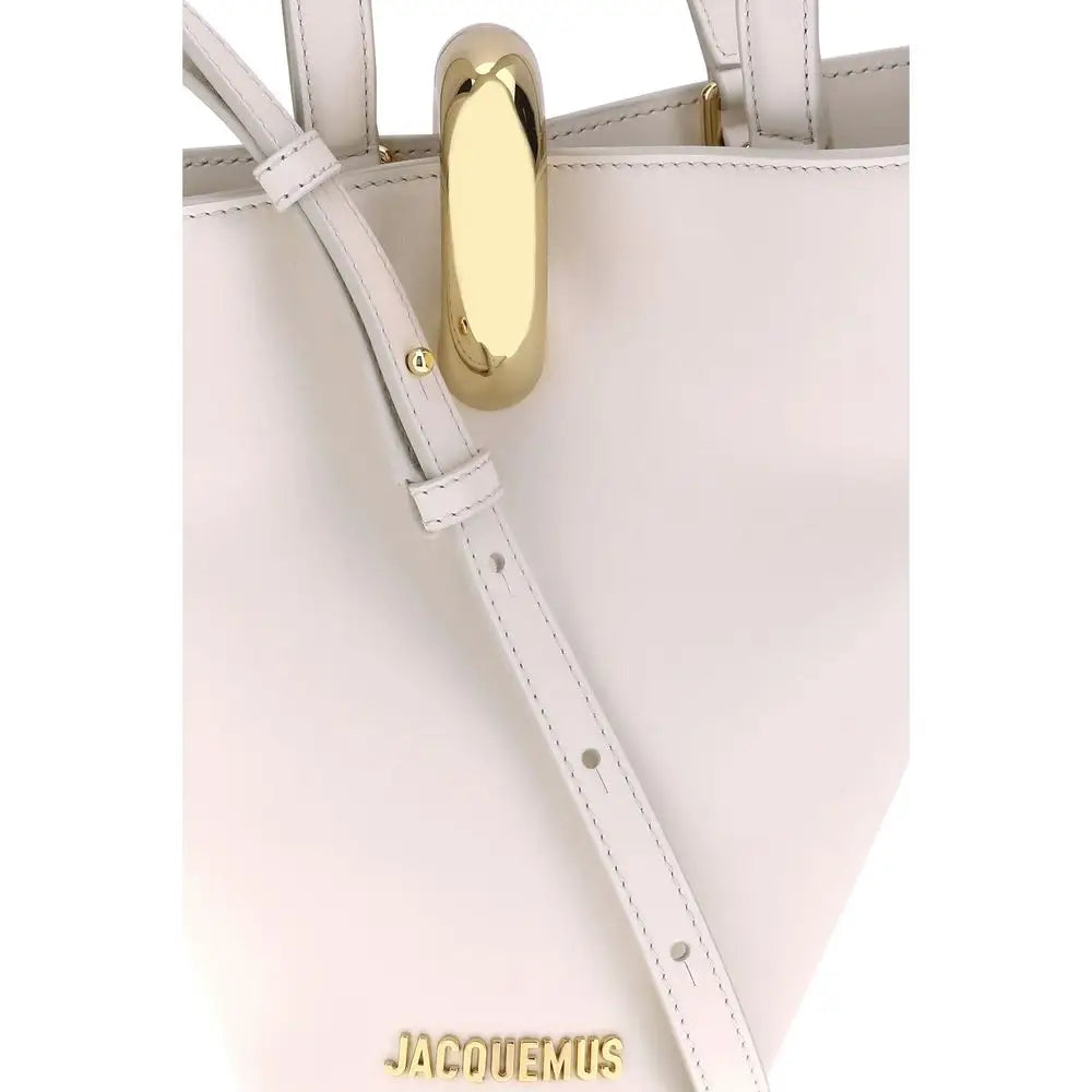 Sleek Jacquemus beige calf leather Bos Taurus shoulder bag with gold clasp