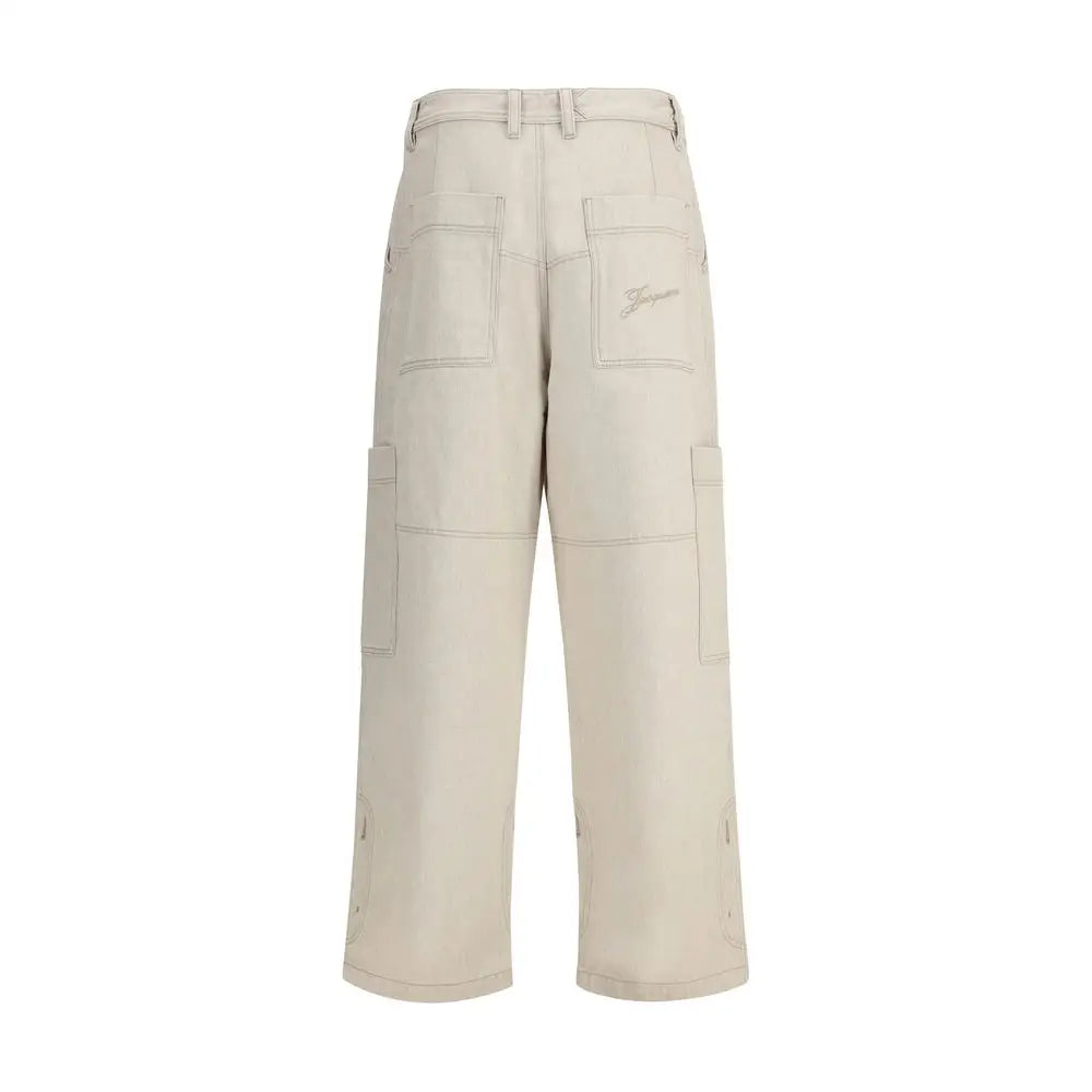 Jacquemus beige cotton jeans med flere lommer og logo