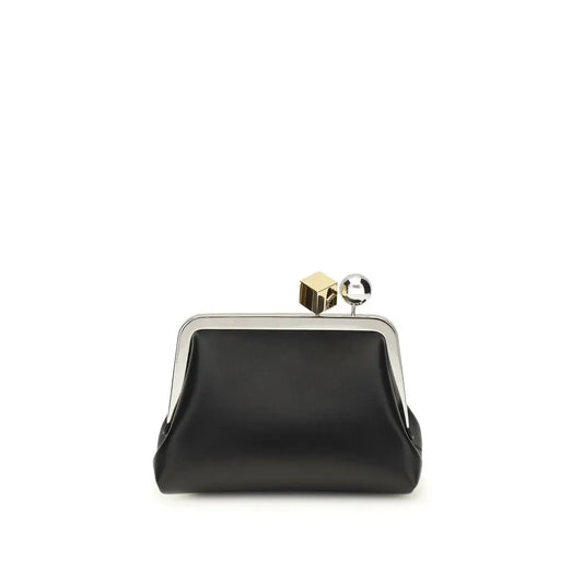Jacquemus black lamb ovis aries clutch med sort læder og guld geometrisk spænde