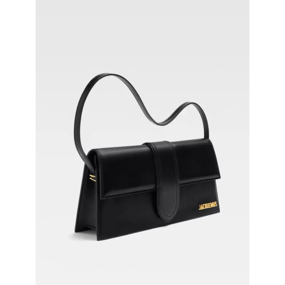 Jacquemus Bambino Long sort læder taske med guld hardware