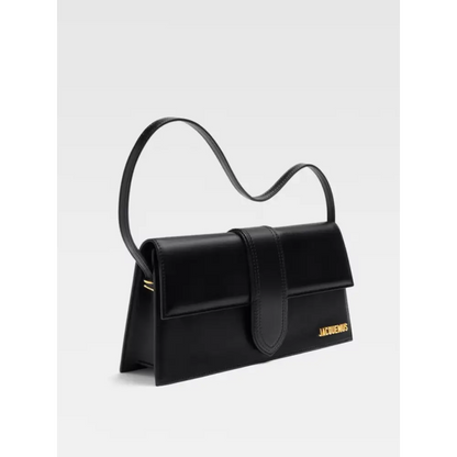 Jacquemus Bambino Long sort læder taske med guld hardware