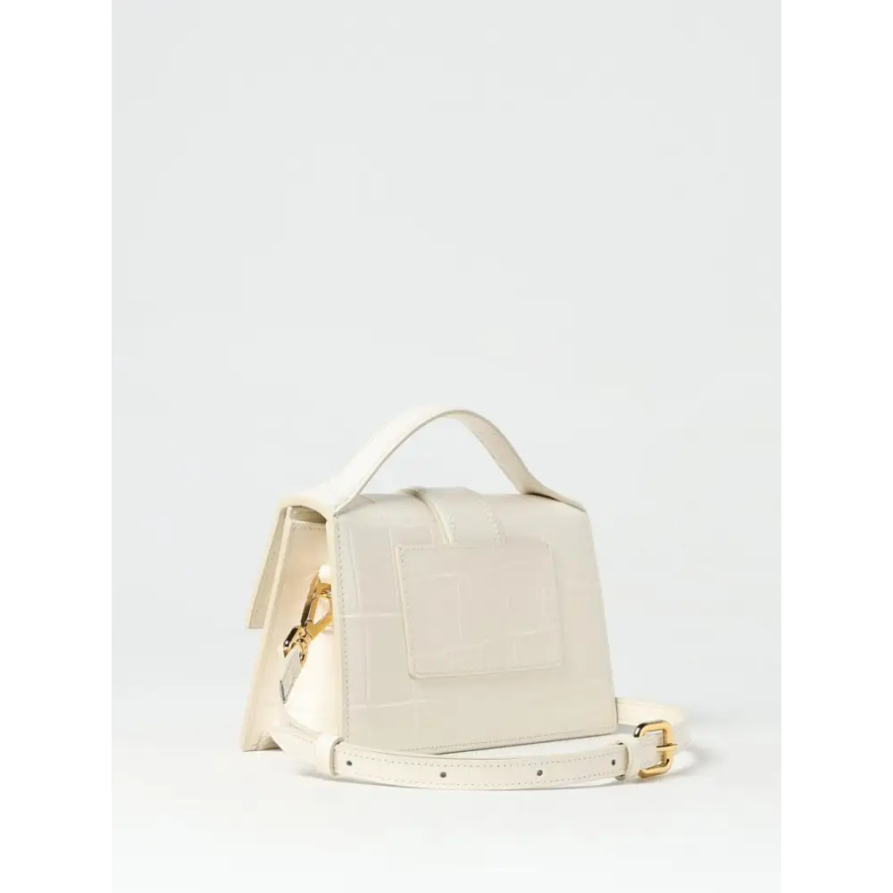 Jacquemus ivory cocco le grand bambino håndtaske i cremfarvet krokodillelæder med guldhardware