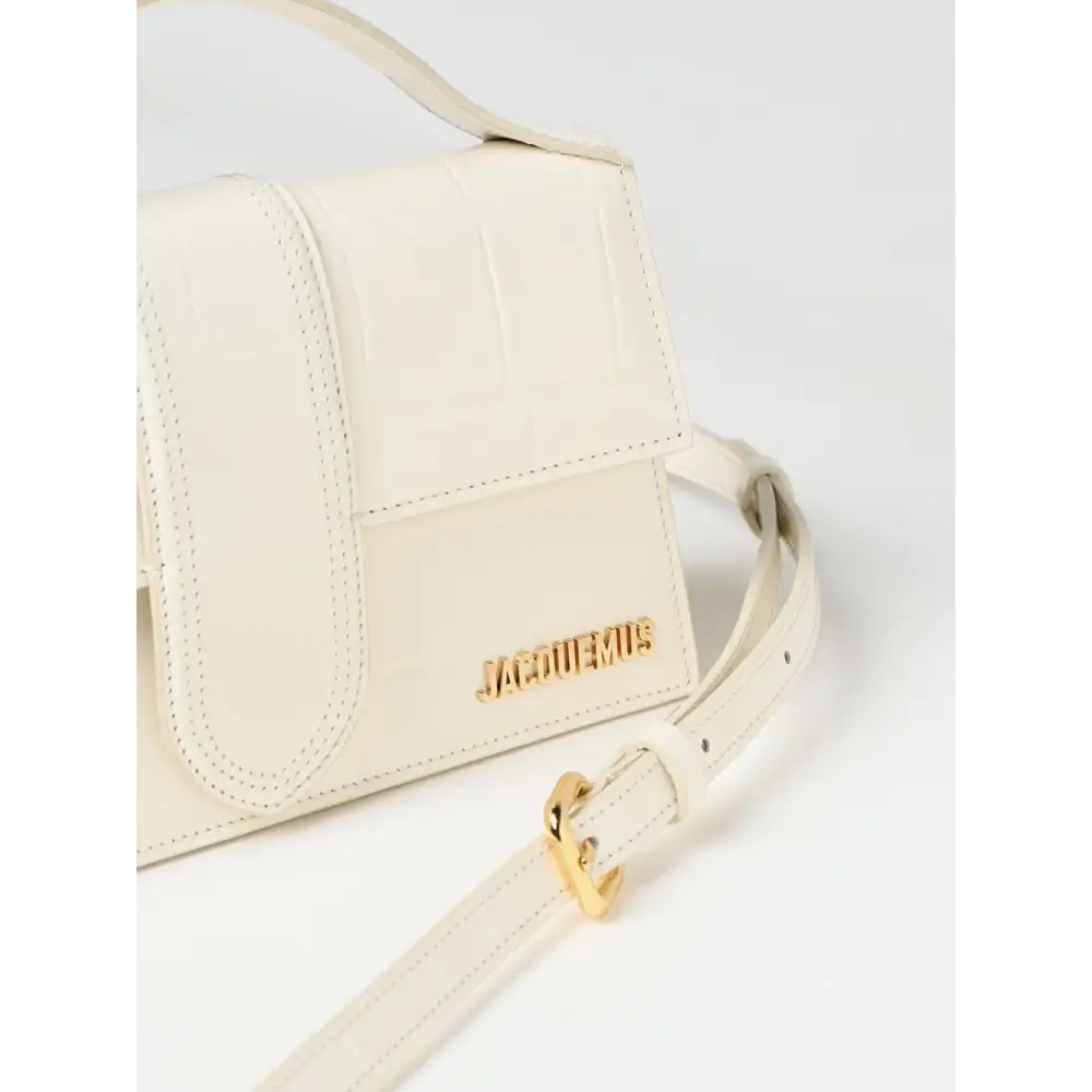 Jacquemus ivory cocco le grand bambino handbag i cremfarvet krokodilletrykt læder med guld hardware