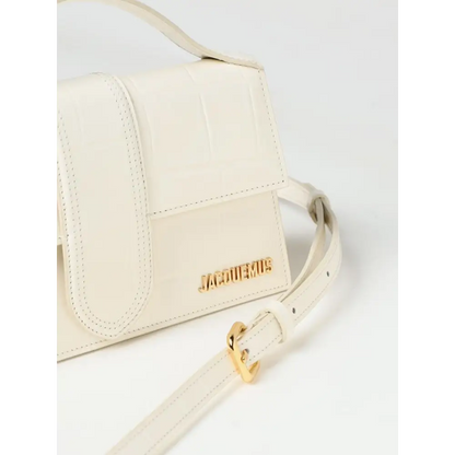 Jacquemus ivory cocco le grand bambino handbag i cremfarvet krokodilletrykt læder med guld hardware