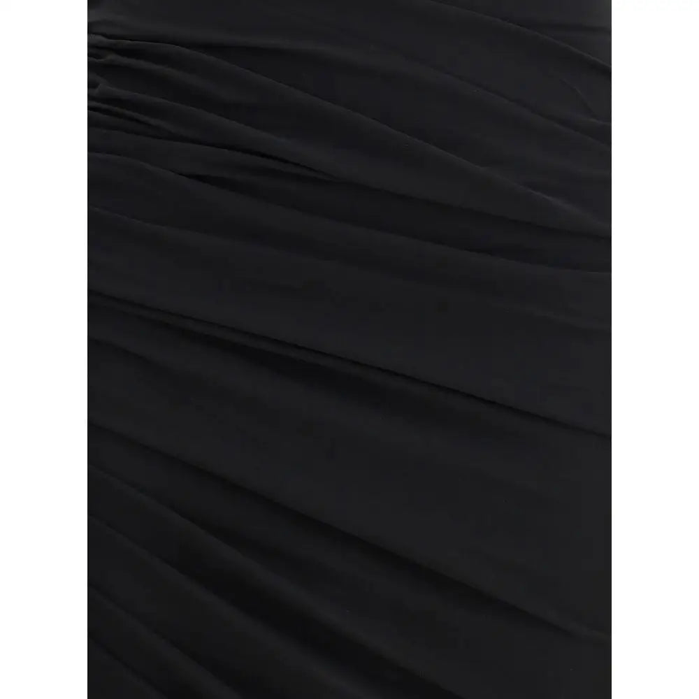 Sort sort Jacquemus La Piazza midi kjole i sort plisseret stof med flydende tekstur