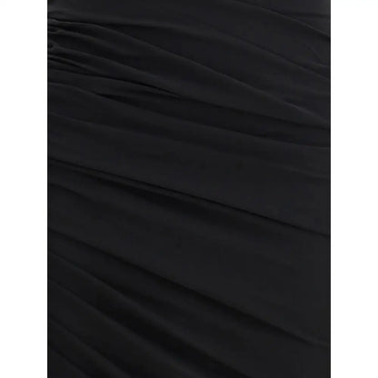 Sort sort Jacquemus La Piazza midi kjole i sort plisseret stof med flydende tekstur