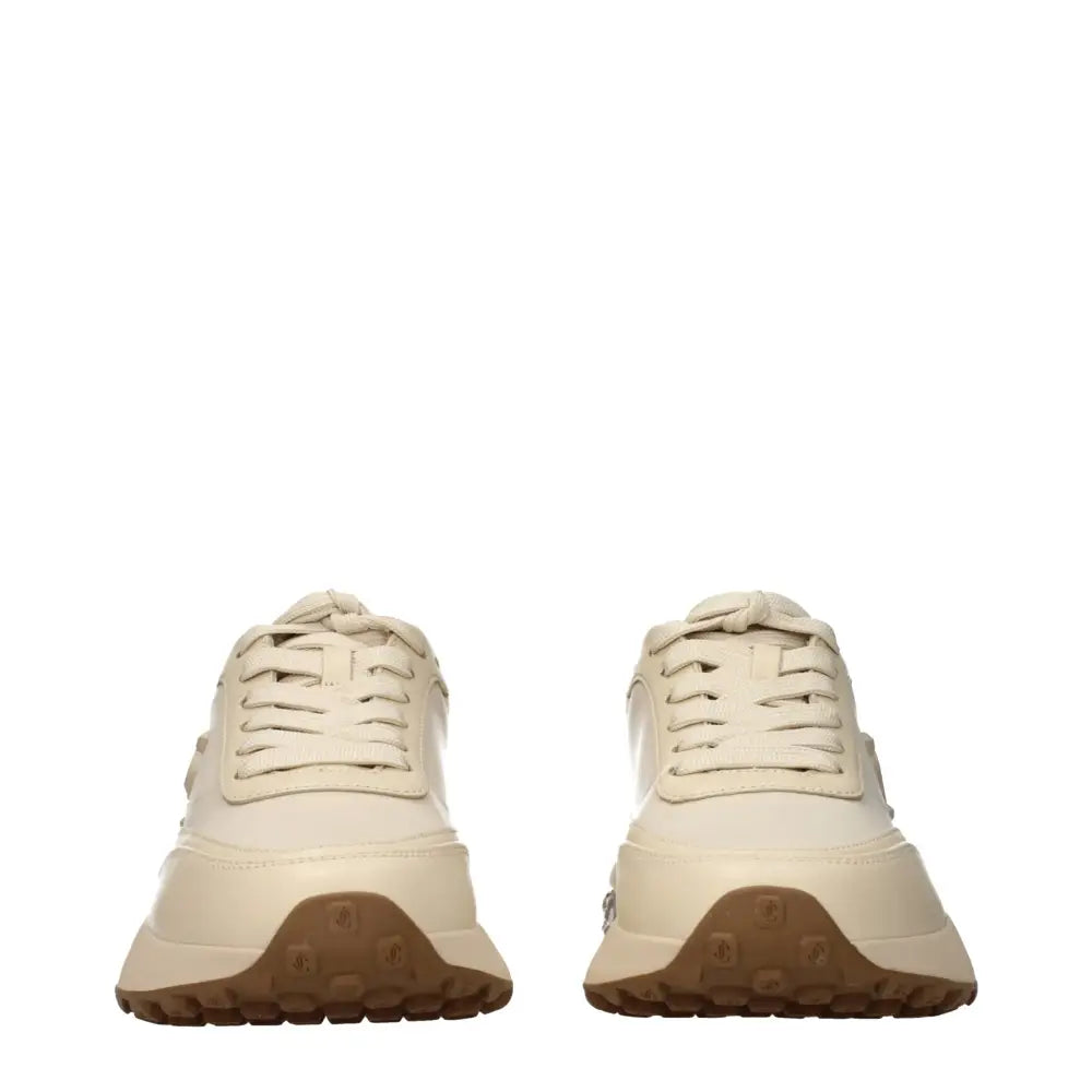 Jimmy Choo beige chunky sneakers med cremfarvet læder og brun gummisål