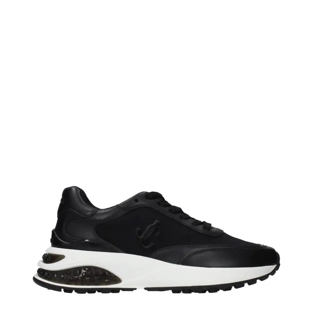 Jimmy choo black fabric athletic sneakers in leather and mesh with white midsole