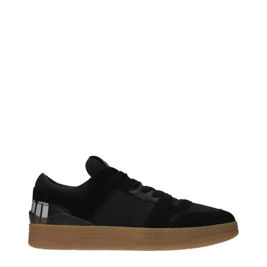 Jimmy Choo black fabric low-top sneaker with suede, mesh and silver stripes