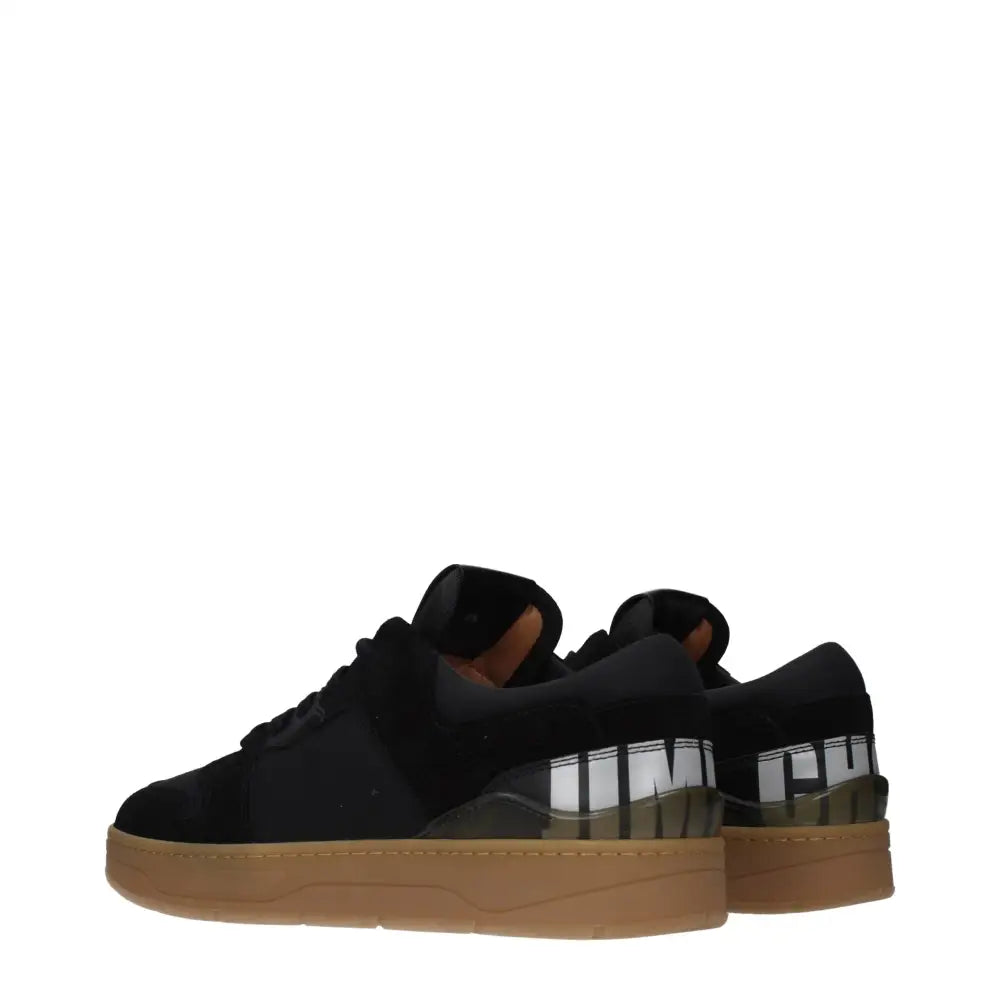 Jimmy Choo black fabric low-top sneakers with camo heel and tan soles