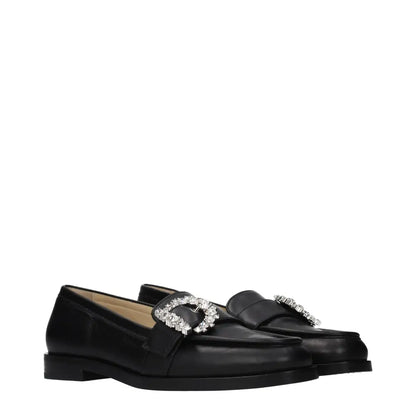 Jimmy choo black læder slip-on loafers med krystalbesat spænde