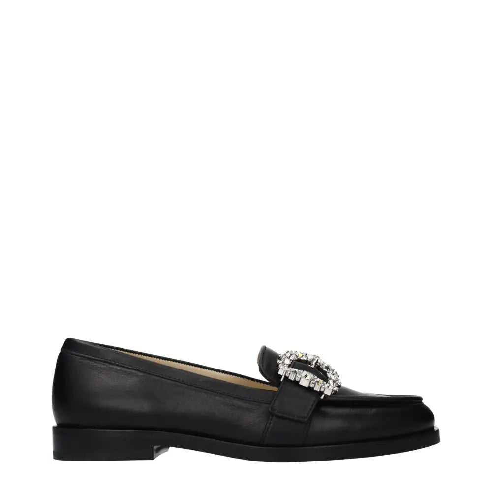 Jimmy Choo black leather slip-on loafers with sparkling crystal buckle