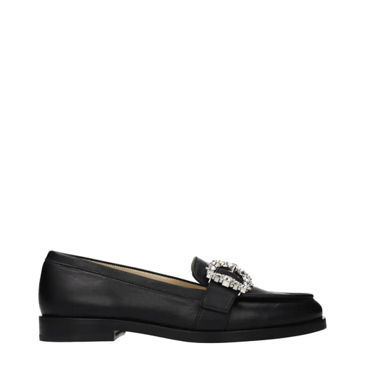 Jimmy Choo black leather slip-on loafers with sparkling crystal buckle