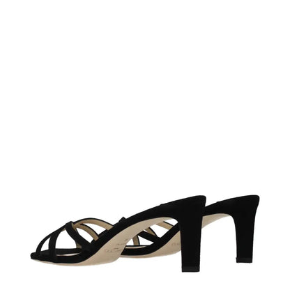 Jimmy Choo black suede strappy mule heel sandals med blokhæl