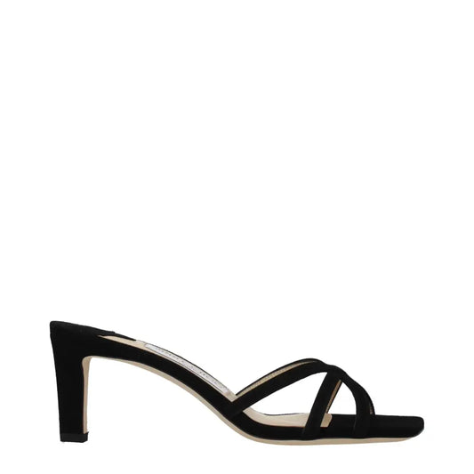 Jimmy Choo black suede mule sandal med blokhæl og krydsremme