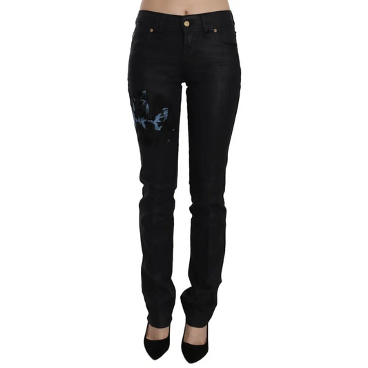 John Galliano Black Swan Floral Embroidered Mid Waist Skinny Denim Jeans - Jeans