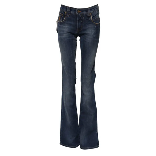John Galliano blå bomuld midje flared jeans med vintage look
