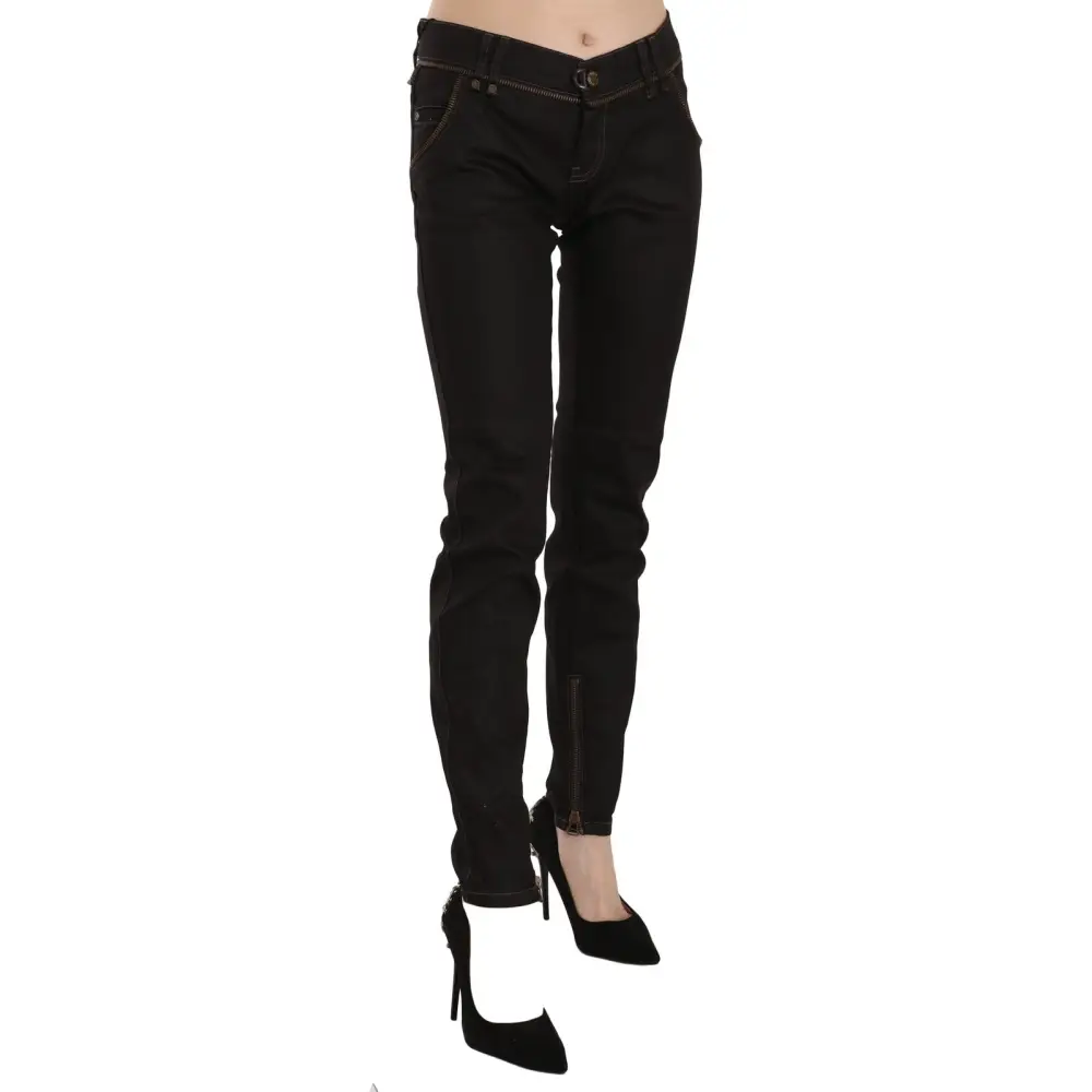 John Galliano Cotton Black Mid Waist Skinny Denim Jeans - Jeans