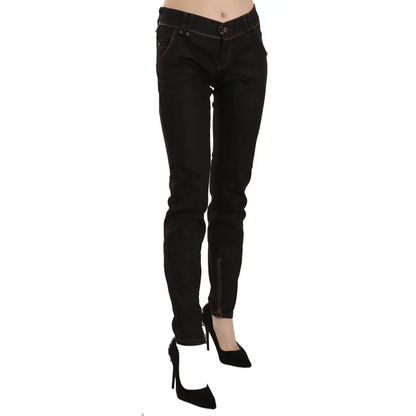John Galliano Cotton Black Mid Waist Skinny Denim Jeans - Jeans