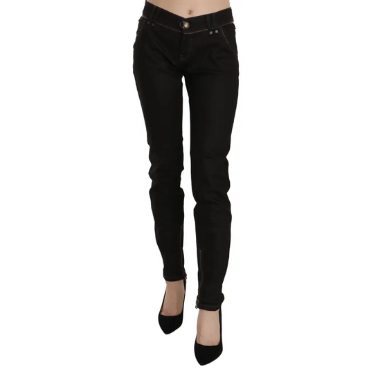 John Galliano Cotton Black Mid Waist Skinny Denim Jeans - Jeans