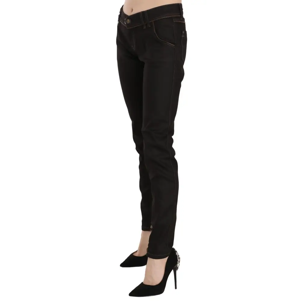 John Galliano Cotton Black Mid Waist Skinny Denim Jeans - Jeans
