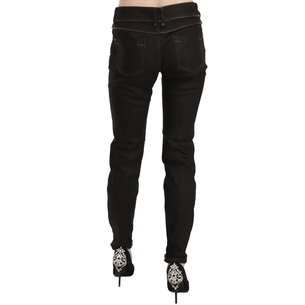 John Galliano Cotton Black Mid Waist Skinny Denim Jeans - Jeans