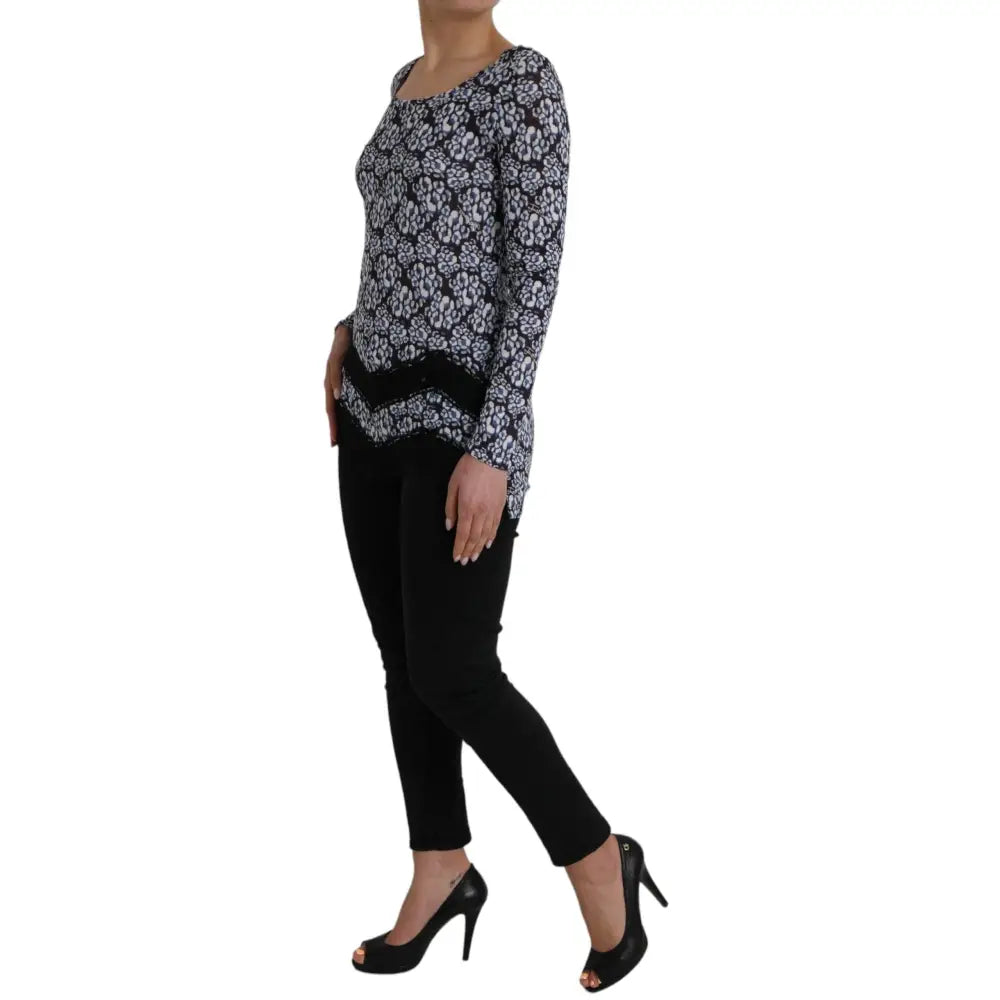 Just Cavalli Blue Floral Lace Long Sleeves Top Underwear Blouse