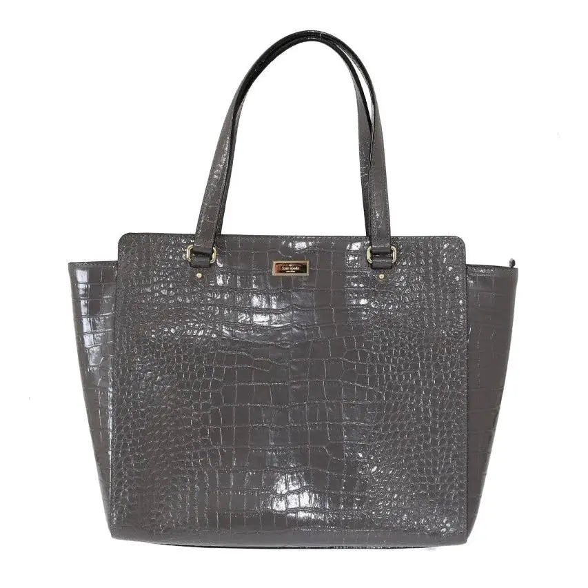 Kate Spade Grey Croc Embossed Leather Elissa Bristol Drive Tote Handbag Bag